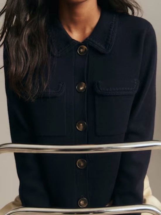 Sezane Sweaters - Sezane navy crochet Betty cardigan 100% merino wool